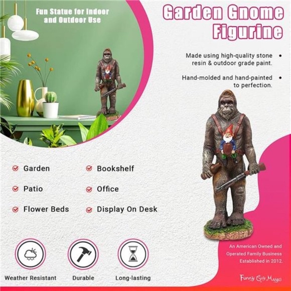 Funny Guy Mugs Garden Gnome Statue - Bigfoot and A Gnome - Indoor/Outdoor - Picture 4 of 7